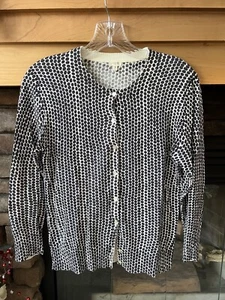 J. CREW Womens Gray Pebble Polka Dot Cotton 3/4 Sleeve Cardigan Sweater Sz Med - Picture 1 of 4