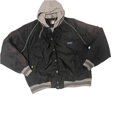 Cabelas Vintage Bomber Jacket 1970s  Size Xl Black And Gray Hooded Zipper Snap - Image 1 of 4