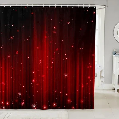 Red and Black Shower Curtain Set for Girls Women Ombre Glitter Curtains Bathr... - Image 1 of 4