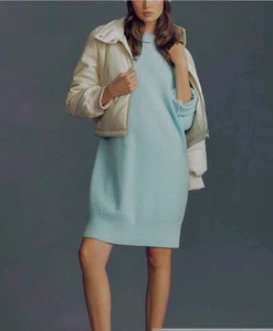 ANTHROPOLOGIE DAILY PRACTICE LONG SLEEVE KNIT MINI CABIN SWEATER DRESS BLUESKY L - Picture 1 of 7