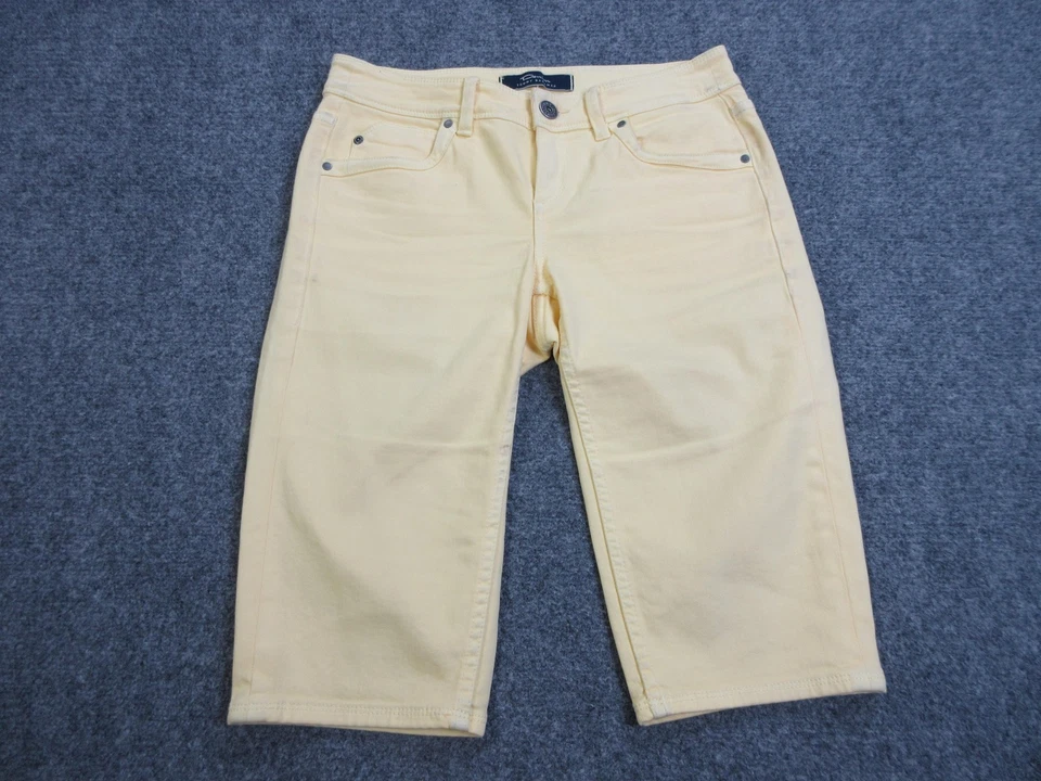 Calça Tommy Bahama Denim Clam Digger Feminina 4 Amarela Limão Torção Cropped Elástica - Imagem 1 de 4