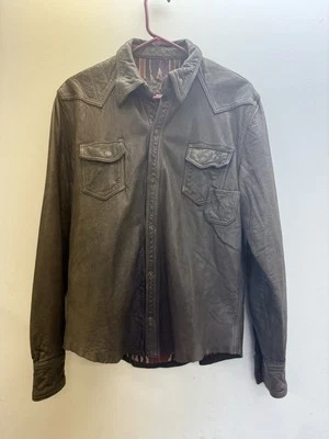 Chaqueta de cuero de piel de cordero 7 For All Mankind para mujer M marrón forro azteca a presión Foto 1 de 4