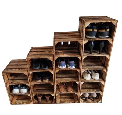 Wooden Shoe Rack, Rustic and Vintage Wooden Crate Tall Shoe Rack, Shoe Storage - Image 1 of 4