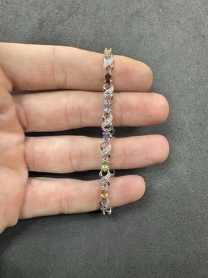 9.5g VTG Sterling Silver 925 Multi Gemstone Tennis Bracelet 7” Jewelry lot Q - Image 1 of 4