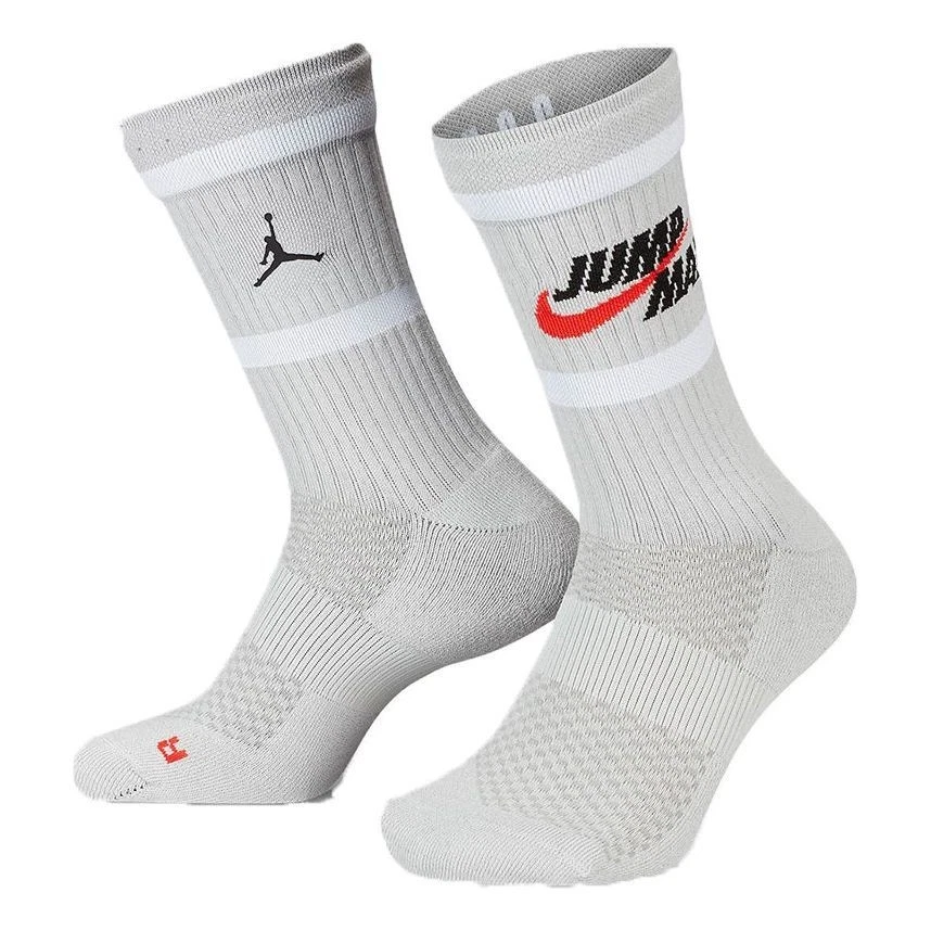 NEW Jordan Legacy Crew Socks L DA2560-097 Light Smoke Grey Red Jumpman Logo NWT - Image 1 of 4