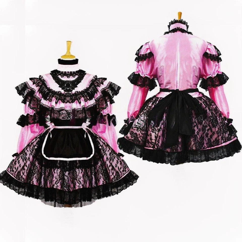 Vestido de PVC rosa bloqueable French Maid Sissy Girl disfraces hechos a medida Foto 1 de 4