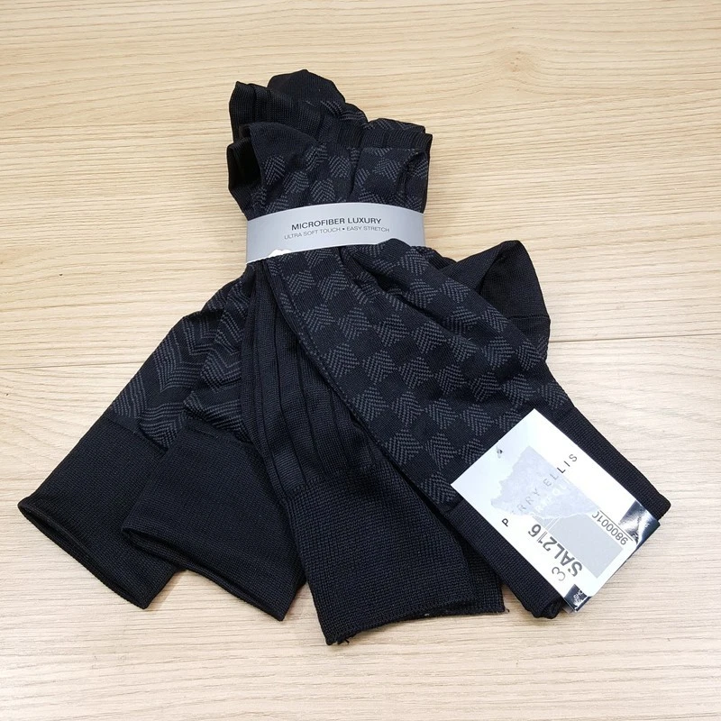 Paquete de 3 calcetines de vestir PERRY ELLIS negros lisos a cuadros Chevron de nailon elásticos Foto 1 de 4