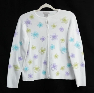 Deane & белый женщин кардиган/свитер пастели цветы длинным рукавом кнопки маленький - Изображение 1 из 4