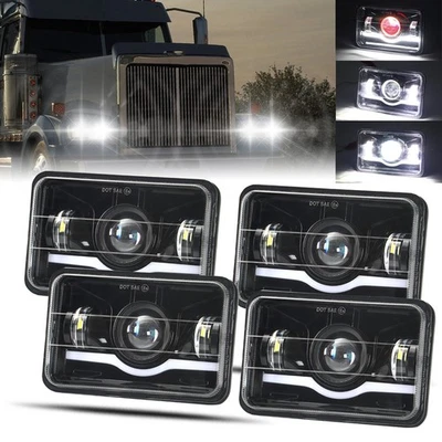 Black 4PCS 4"X6" LED Headlights hi-lo beam For Western Star 4900 Semi 1981-2002 - Image 1 of 4