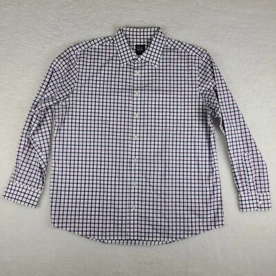 Jos A Bank Traveler Shirt Mens XL Blue Purple Check Tailored Fit Dress Button Up - Image 1 of 4