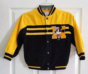 HTF Vintage Disney Mickey Club Baseball Kids Varsity Jacket Size 7 Black Yellow - Picture 1 of 10