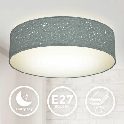 Plafonnier LED tissu gris décor étoile éclairage plafond chambre salon E27 Ø38cm - Photo 1/4
