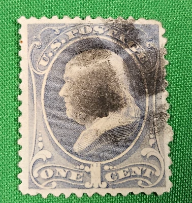 Fancy Cancel US Stamp Scott #134: 1870 1c Ultramarine Franklin,  Used - Image 1 of 4