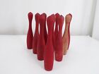 10 Red Vintage Wooden Mini Bowling Ball Pins