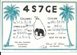 Tarjeta de radio QSL 1955 Sri Lanka - Imagen 1 de 1