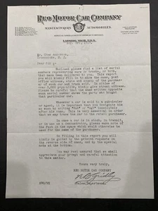 Rare 1917 Lansing Michigan- REO Motor Car Company Letter To Dealer - Picture 1 of 2