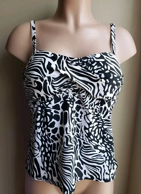 Merona Animal Print Black White Tankini Swimwear Top Size Medium  - Image 1 of 4