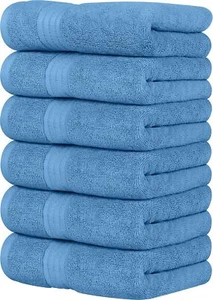 6-Pack 16x28 Hand Towels, 100% Ring Spun Cotton, Lightweight & Absorbent, Blue - Picture 1 of 6