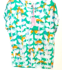 White Stuff Saria Top peacock green print blouse 100% linen Size 6 New Tags BNWT - Picture 1 of 5