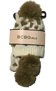 Beanie Pom Hat & Scarf Set BCBGirls Youth One Size Neutral Colors Heart - Picture 1 of 5