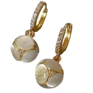 Exquisite Ball Design Moonstone Inlaid Dangle Earring Elegant Luxury Style 75 UK - Picture 1 of 7