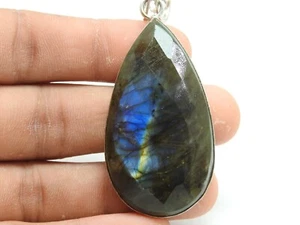 Regalo Navidad Labradorita Latón Colgante Facetado Cabujón Multi Fuego Joyería - Imagen 1 de 8