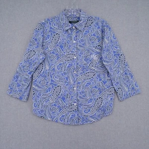 Lauren Ralph Lauren Pajama Top Womens XS Extra Small Blue Paisley Logo Sleepwear - Picture 1 of 8