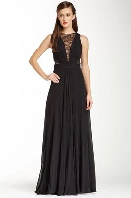 Vestido Theia 881558 Negro Ilusión Encaje Seda Chifón - Nuevo con Etiquetas Talla 14 $795 Foto 1 de 3