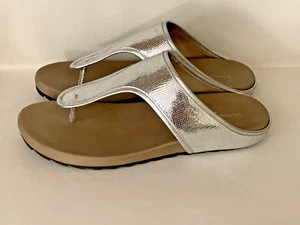 Donald Pliner~Silver Snakeskin Sandals~Thongs~ Metallic~Women's 11~MERIE~LikeNew - Picture 1 of 3