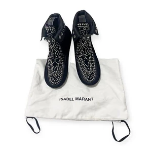 Isabel Marant Morley Black Suede Studded Moccasins Ankle Boots Size 37EU - Picture 1 of 15