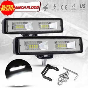 Pair 6 Inch LED Work Lights Driving Fog Flood Beam Light Bar Offroad SUV 4WD - Imagen 1 de 14