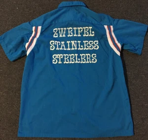 Vtg 50s Stainless Steelers Bowling Shirt L USA Chain Stitch Pool Hall Grunge 60s - Picture 1 of 12