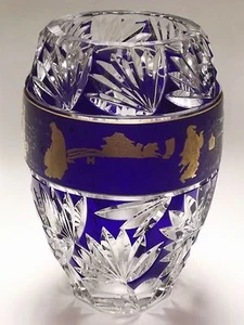 Val St. Lambert Vase kobaltblau geschliffen auf klarem Kristall signiert L'ega 1978 80/950 - Bild 1 von 11