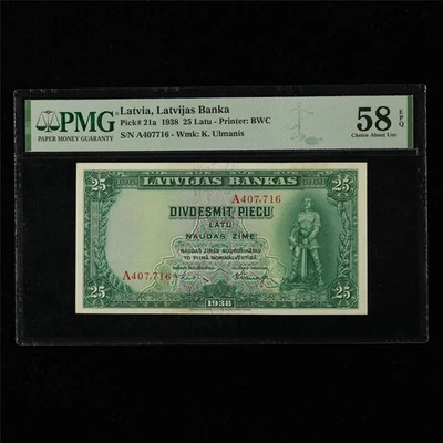 1938 Latvia Latvijas Banka 25 Latu Pick#21a PMG 58 EPQ Choice About UNC - Image 1 of 4
