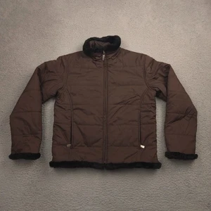 Spyder Ladies Winter Jacket Small Brown Quilted Full Zip Faux Fur Trim Warm - Picture 1 of 12
