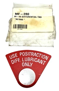 1966-1968 Chevy Corvette C2 C3 Differential Fill Tag MF-280 OEM Part A211502 - Picture 1 of 4