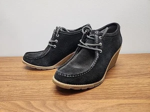 Sperry Top-Sider Boots Women's 9 M Black Leather Stella Keel Wedge Bootie Suede - Picture 1 of 17