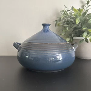 Vtg Mikasa Stoneglaze COPENHAGEN BLUE 2 Qt Round Covered Casserole Dish F6501 - Picture 1 of 11