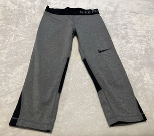 Nike Pro Dry Fit Gray And Black Capri Athletic Leggings Girls Size S (6ish) - Picture 1 of 6