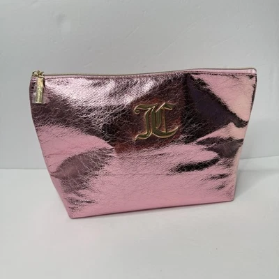 Bolsa de cosméticos Juicy Couture rosa bolsa metálica estuche de maquillaje logotipo dorado para mujer cremallera Foto 1 de 4
