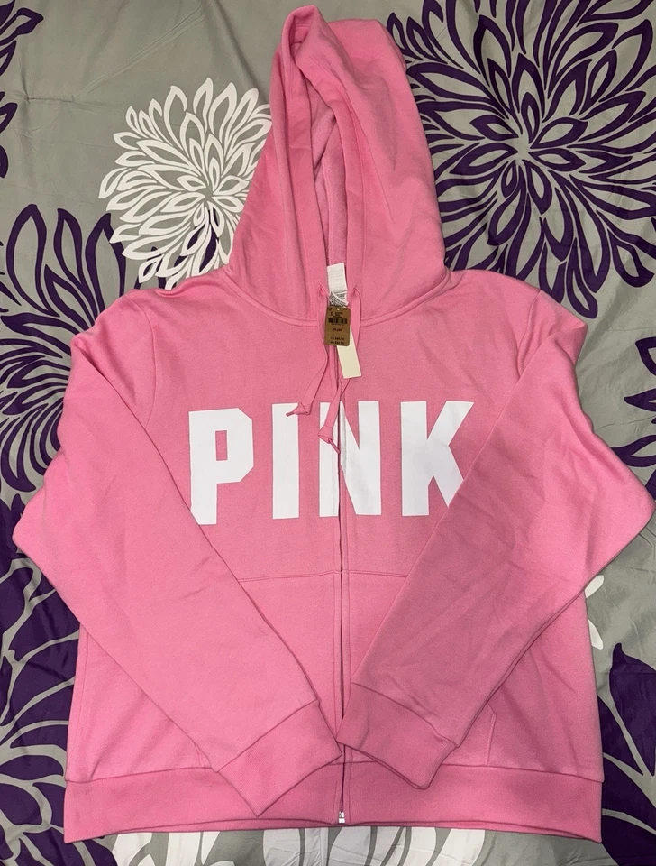 ROSA Victorias Secret Suéter Mujer Sudadera con Capucha Cremallera Completa Logo Rosa Talla XL Foto 1 de 1