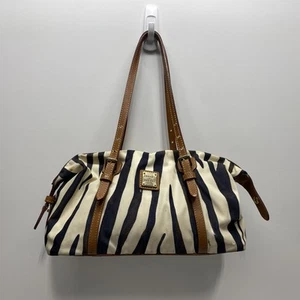 Dooney & Bourke Women's Ivory Black Zebra Stripe Canvas Leather Shoulder Bag - Picture 1 of 5
