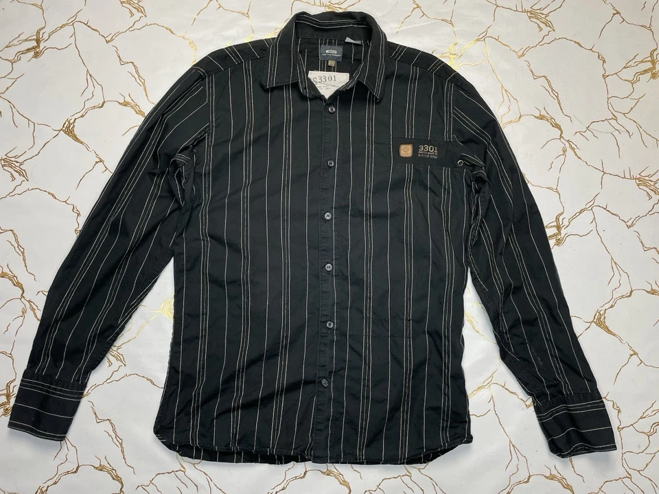G-Star Raw Men Black Striped New Luxor Type Shirt Shirt Long Sleeves Size Large - Image 1 of 4