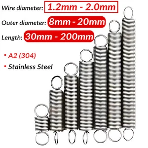 Wire Dia 1.2mm 1.5mm 2.0mm 304 Stainless Steel Small Dual Hook Tension Springs - Picture 1 of 7
