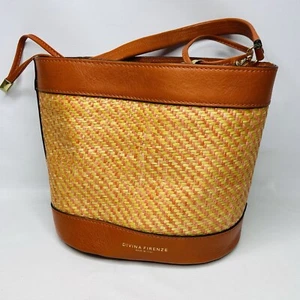 Divina Firenze Woven Leather Straw Orange And Tan Handbag - Picture 1 of 9