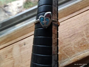 Ring Turquoise heart and cross pinky ring for pendant size 4.5 - Picture 1 of 6