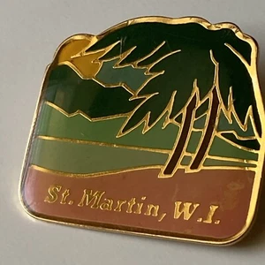 Vintage St Martin WI USA Strand Palme Sonne Reise Emaille Pin Tack - Bild 1 von 5