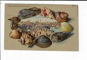 Greetings Salut From Constantinople Embossed Seashell Postcard Turkey p2174 - Picture 1 of 2