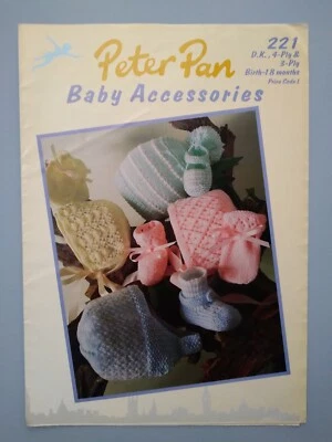 BABY ACCESSORIES - 8, 4 & 3 ply/Ages 0-18 months-PETER PAN Knitting Pattern 221 - Image 1 of 4