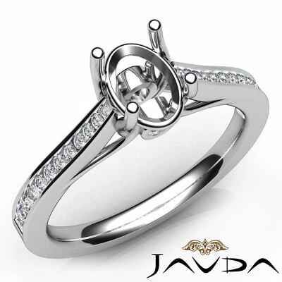 Oval Natural Diamond Engagement Bezel Channel Setting Semi Mount Ring 0.30Ctw. - Image 1 of 4